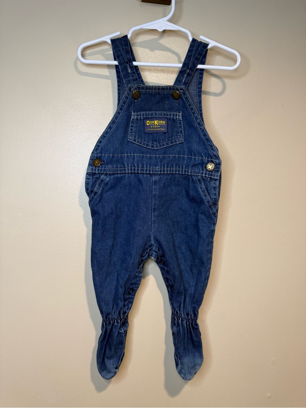 Vintage Oshkosh B'Gosh Footie Denim overalls - made in USA garment workers